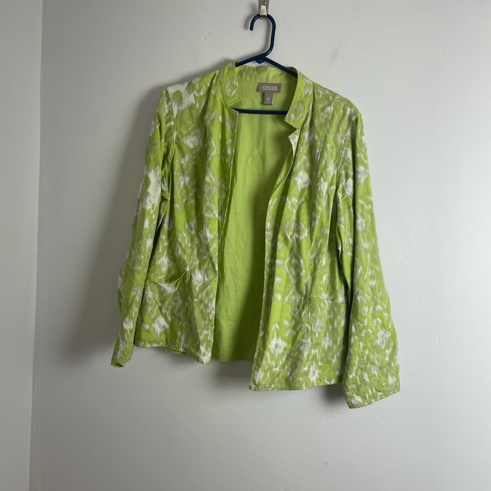 Chico’s Lime Open Front Topper Jacket Sz 3